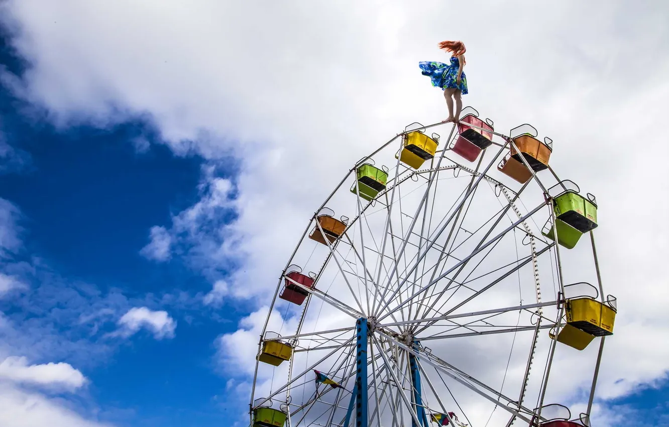Photo wallpaper the sky, girl, carousel