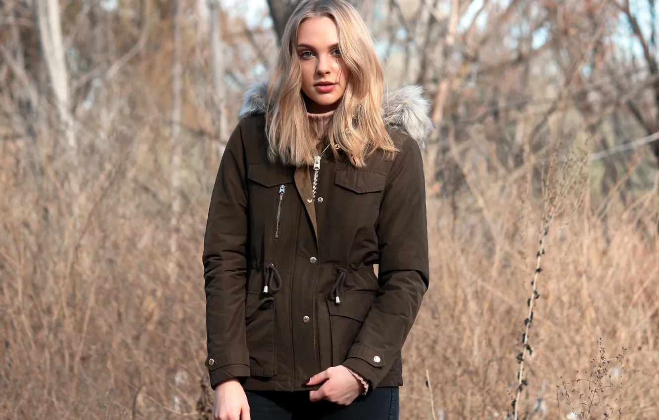 Photo wallpaper look, face, background, hair, jacket, Erika