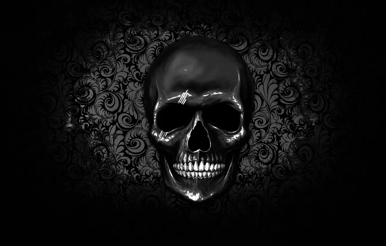 Photo wallpaper skull, black and white, texture