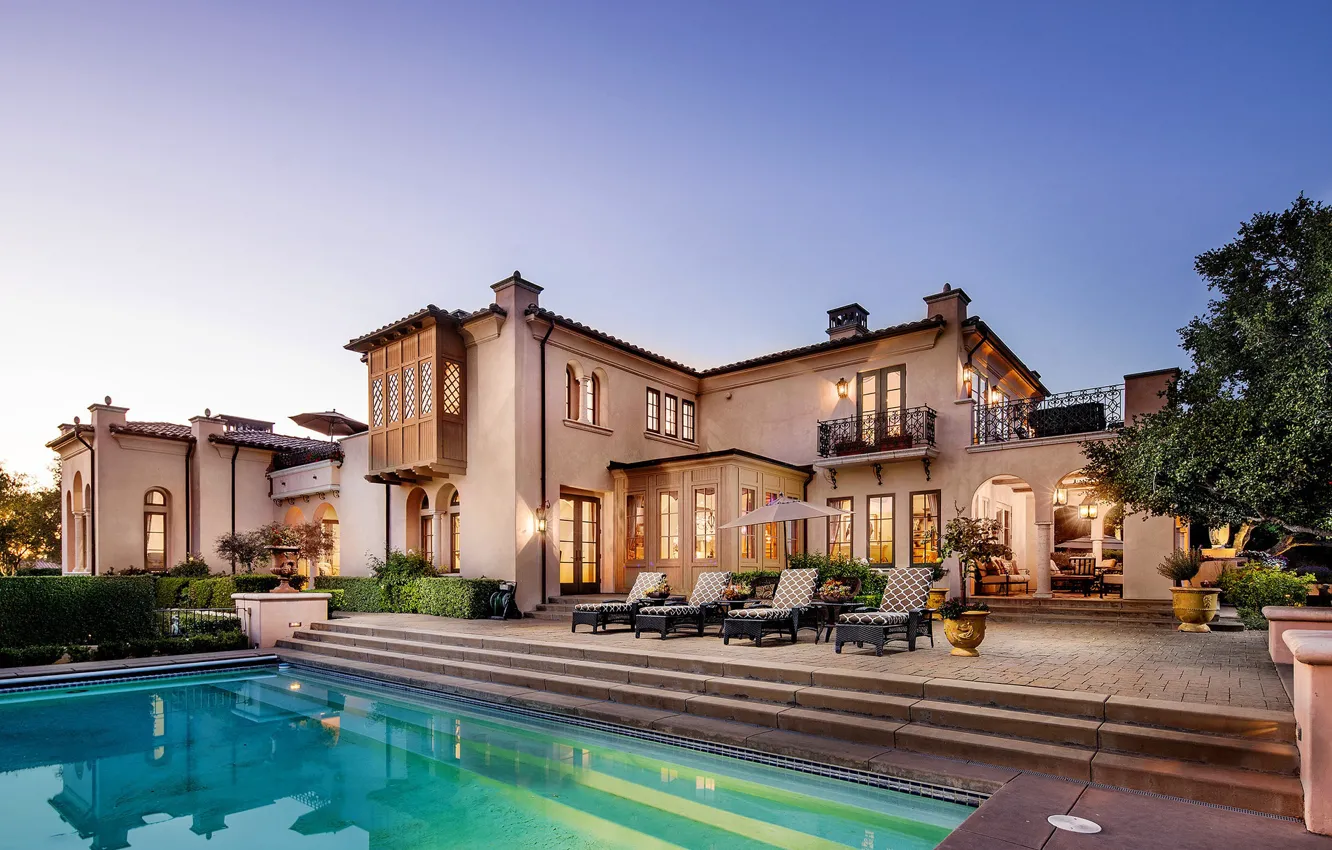 Photo wallpaper Villa, home, pool
