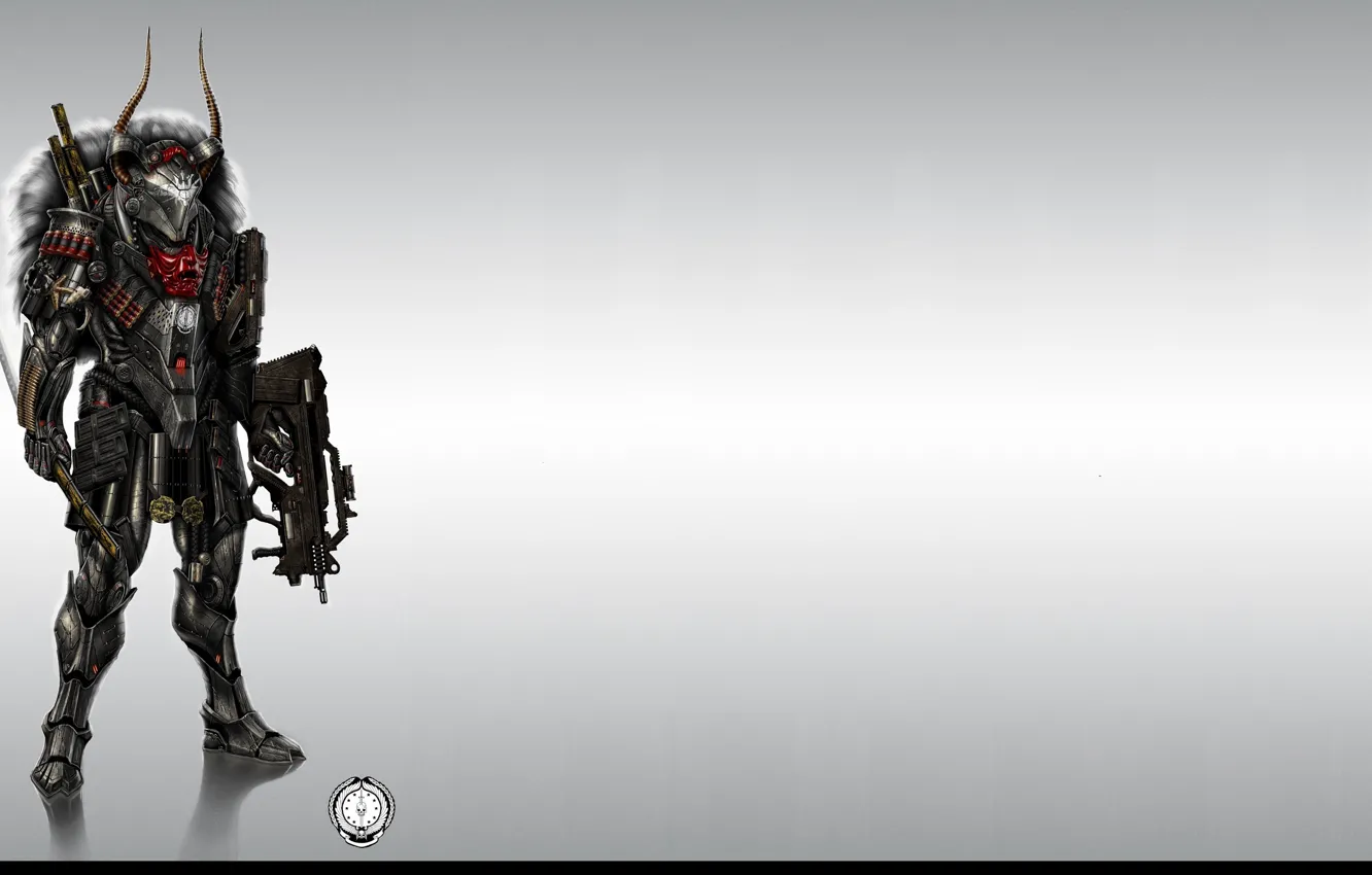 Photo wallpaper fiction, sword, horns, armor, the exoskeleton