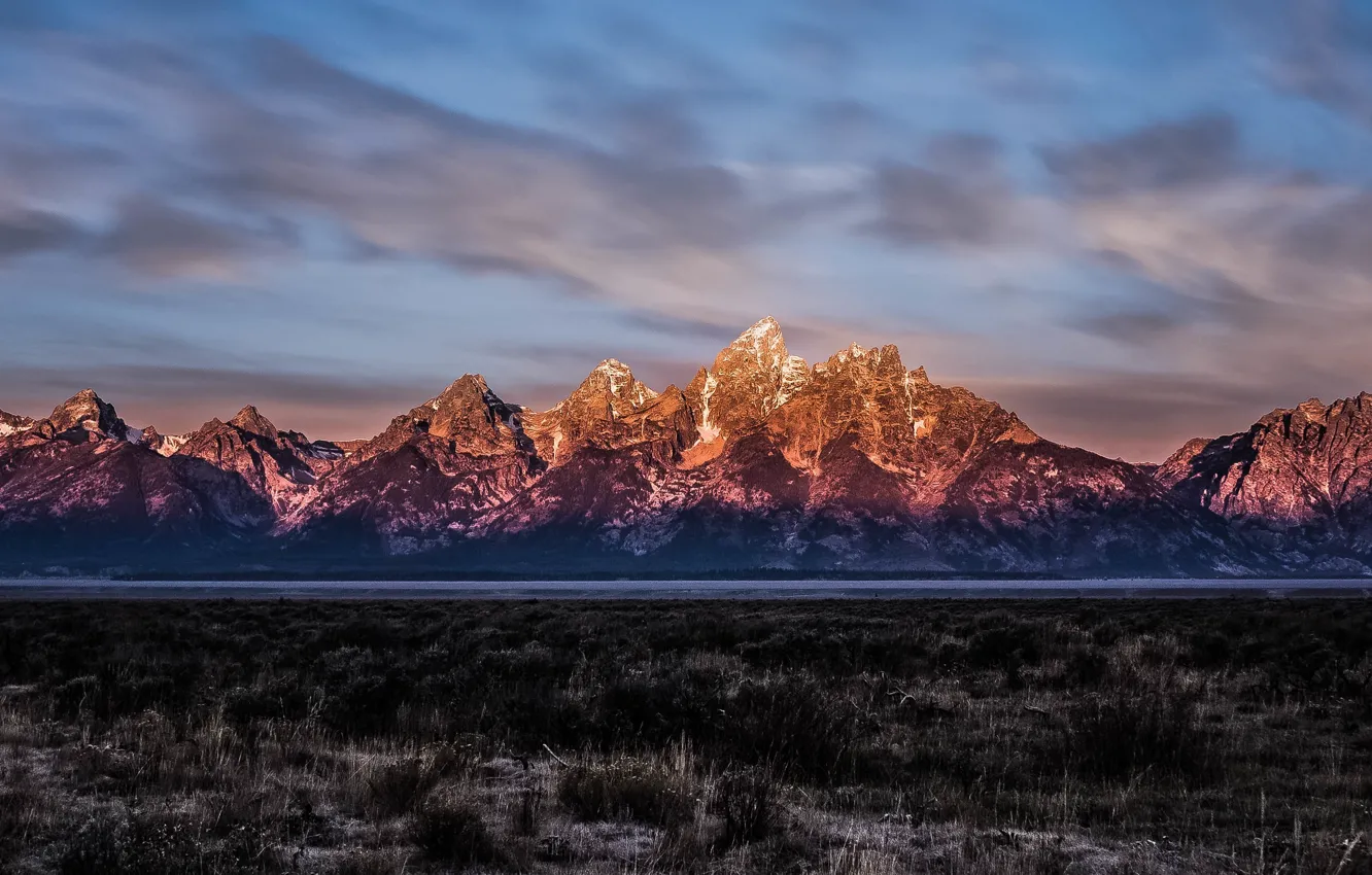 Photo wallpaper USA, United States, Wyoming, sky, stone, panorama, mountains, clouds