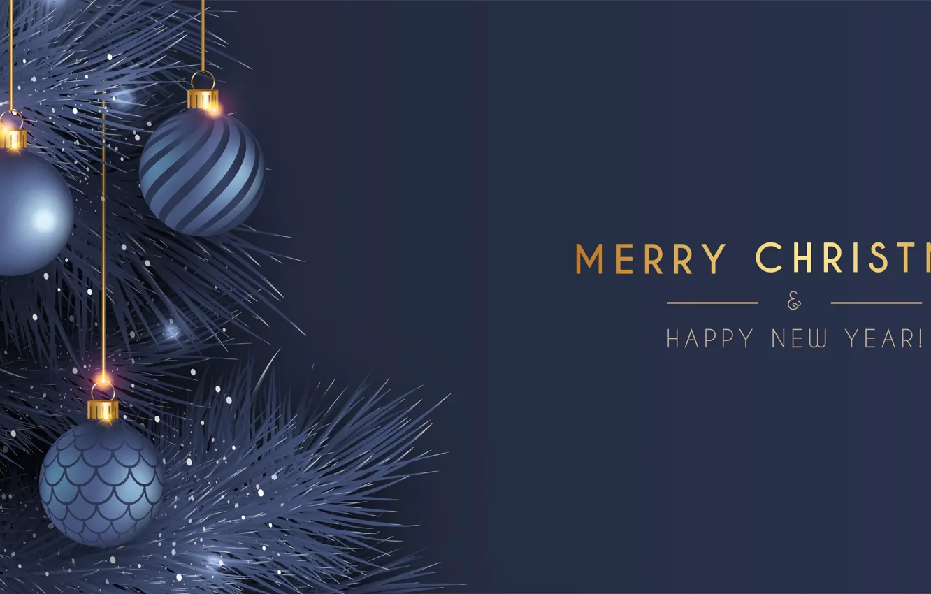 Photo wallpaper balls, balls, Christmas, New year, tree, blue background