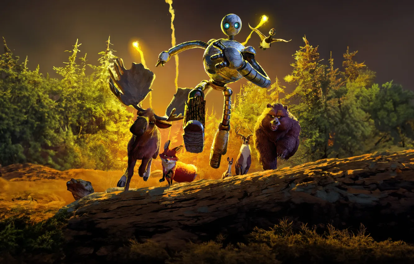Photo wallpaper movies, banner, 2024 Movies, Animation movies, The Wild Robot