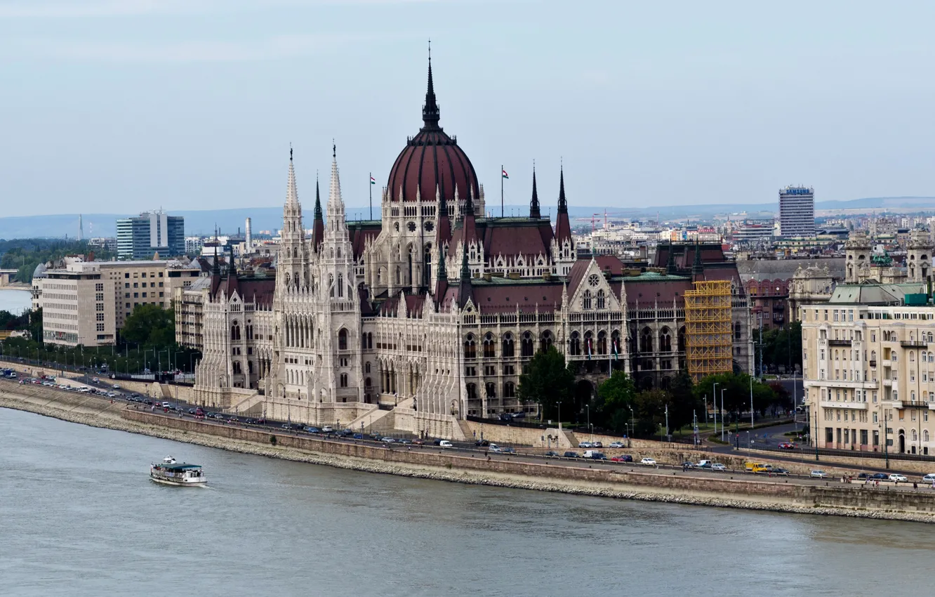 Photo wallpaper river, promenade, Palace, Hungary, Budapest, Parliament