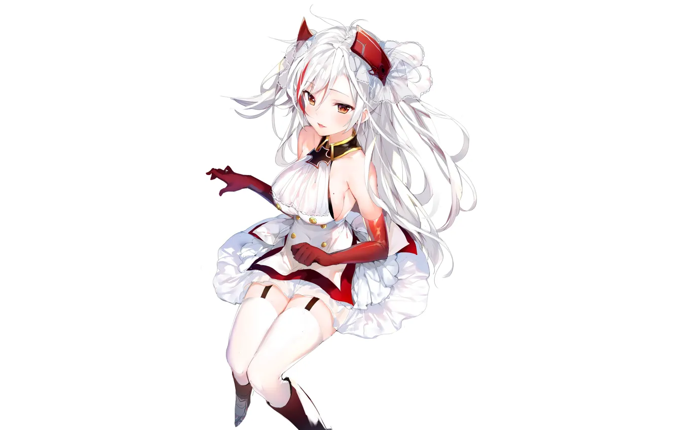 Photo wallpaper girl, sexy, cleavage, thighhighs, long hair, dress, boobs, anime