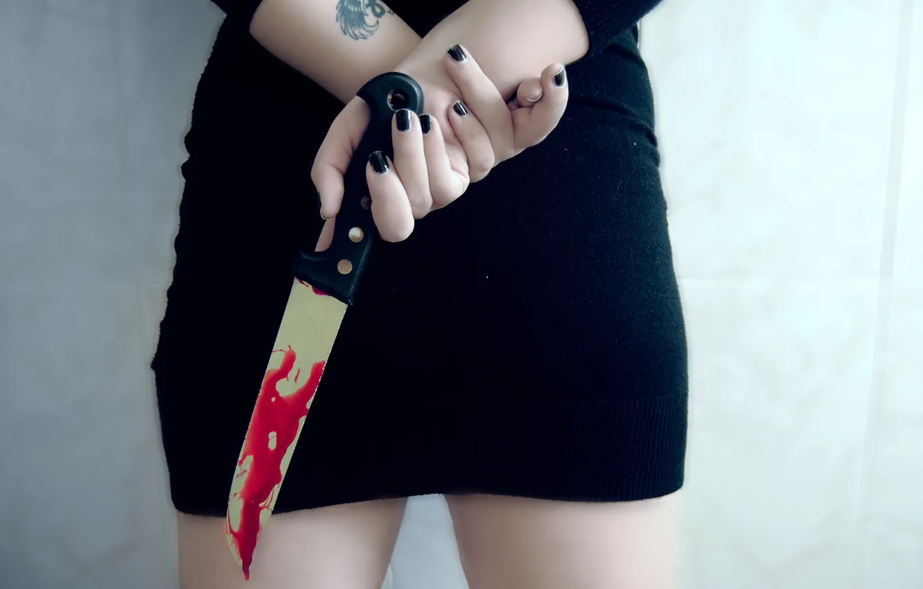 Photo wallpaper girl, the situation, knife