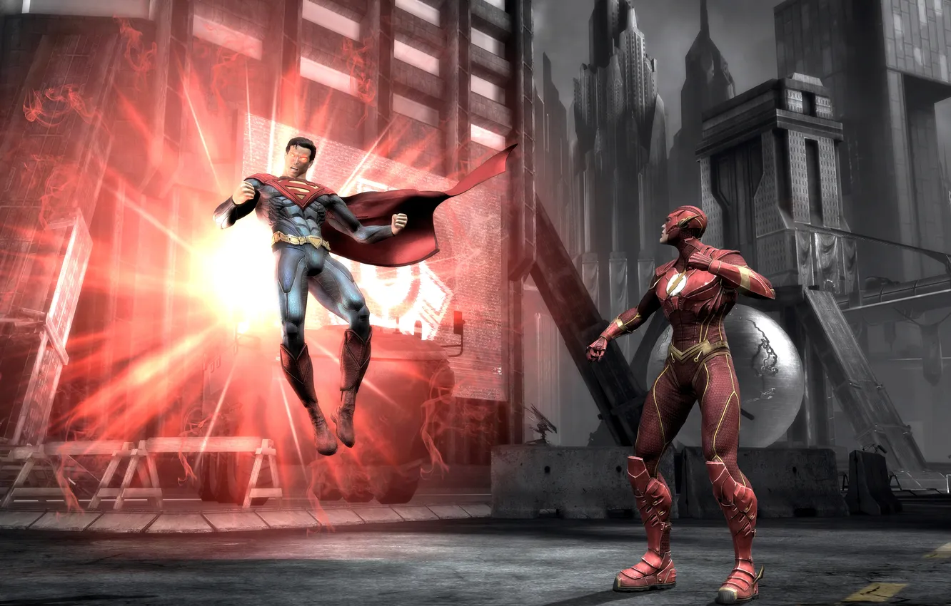 Photo wallpaper superman, fighting game, Superman, flash, injustice gods among us, flash