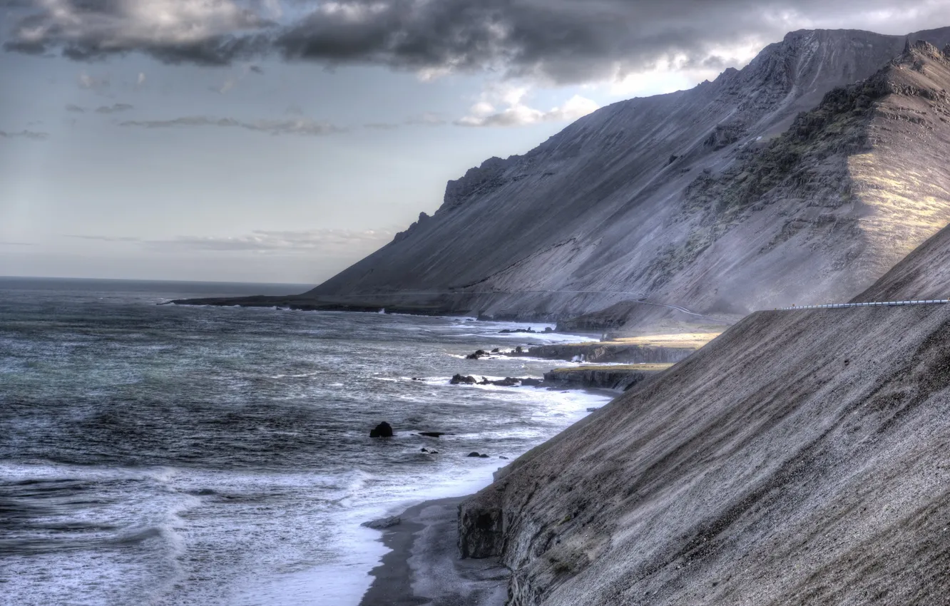 Photo wallpaper sea, mountains, shore