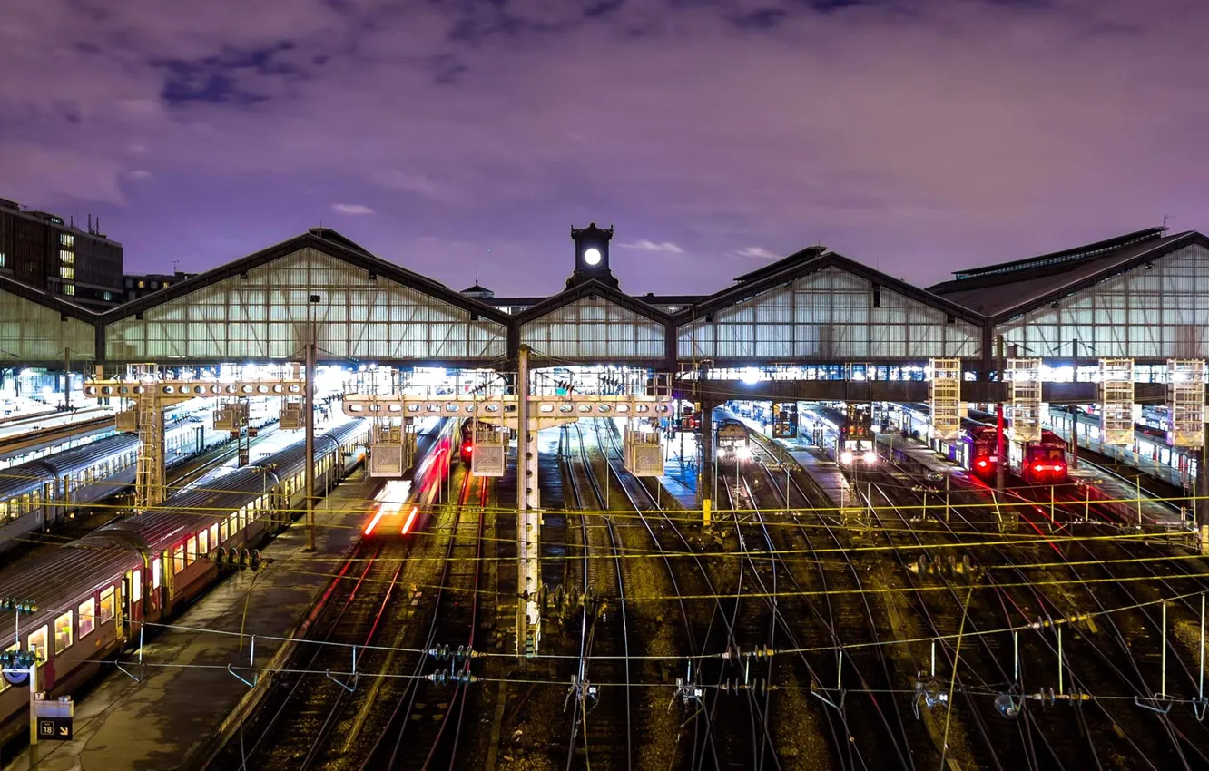 Photo wallpaper lights, France, Paris, rails, station, Saint-Lazare