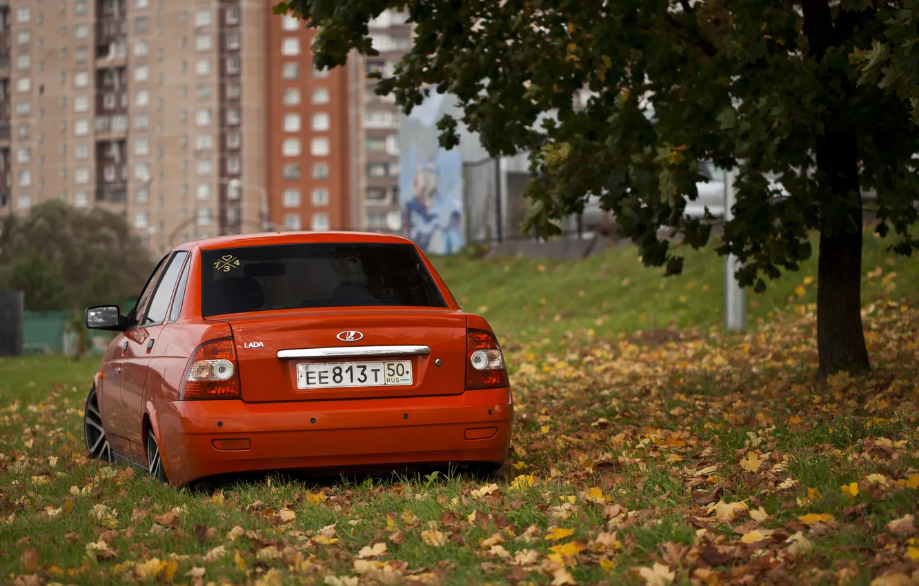 Photo wallpaper machine, auto, autumn, Lada, auto, Priora, VAZ, feed
