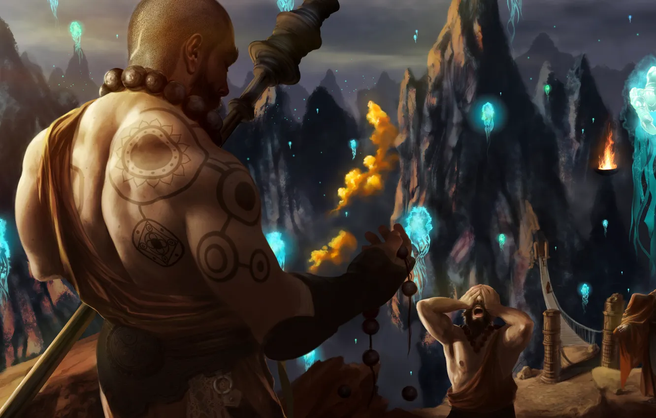 Photo wallpaper mountains, tattoo, monk, Diablo 3