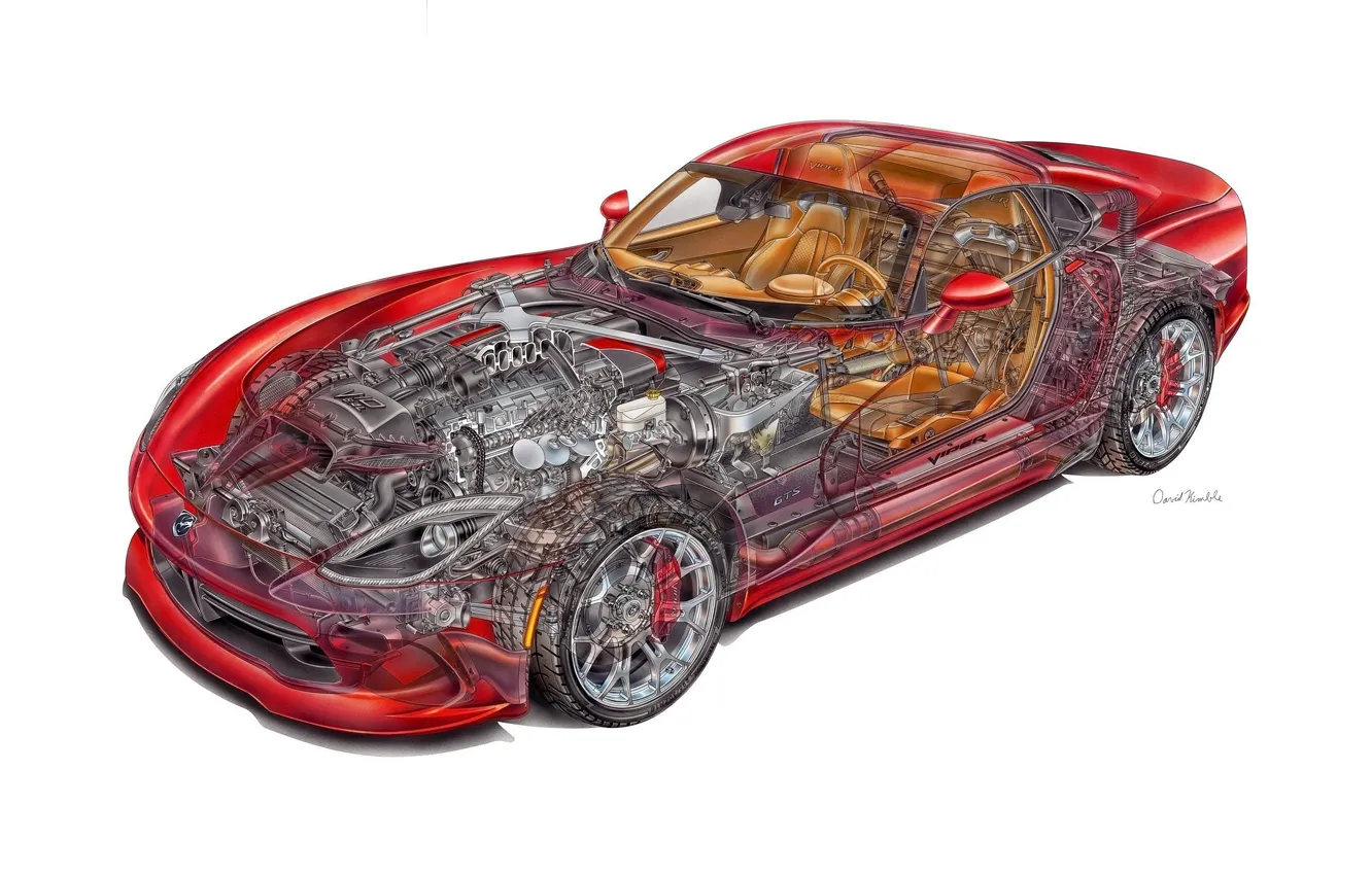 Photo wallpaper Dodge, Viper, cutaway, engineering