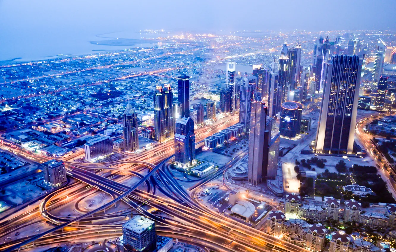 Photo wallpaper building, road, panorama, Dubai, night city, Dubai, UAE, UAE