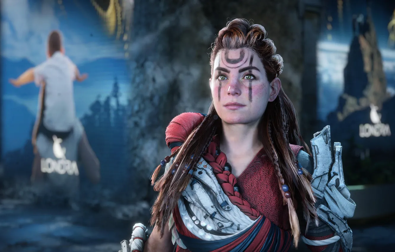 Photo wallpaper graphics, red, Eloy, PS5, Horizon Forbidden West