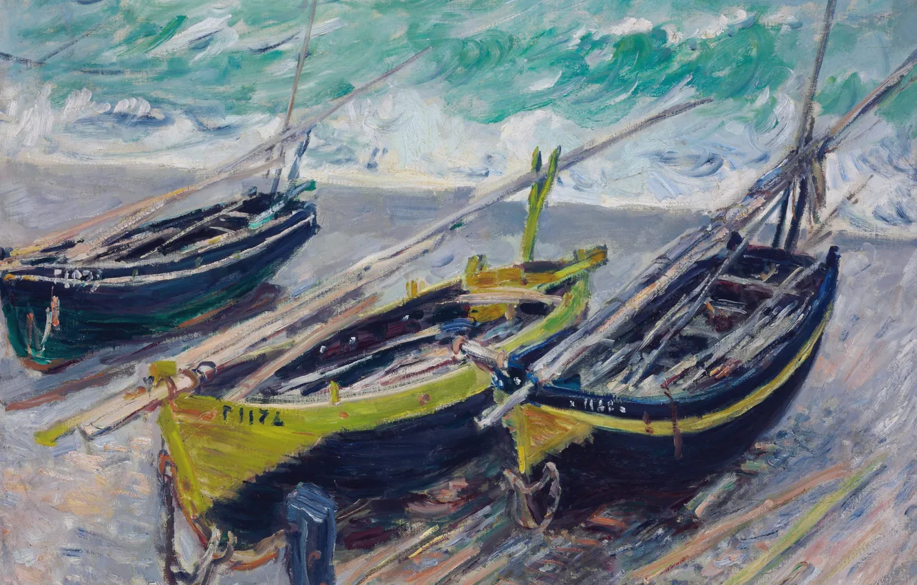 Photo wallpaper sea, picture, Claude Monet, Three Fishing Boats