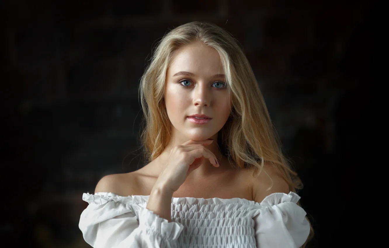 Photo wallpaper girl, smile, blonde, shoulders, Polina Panova, Alex Kashechkin