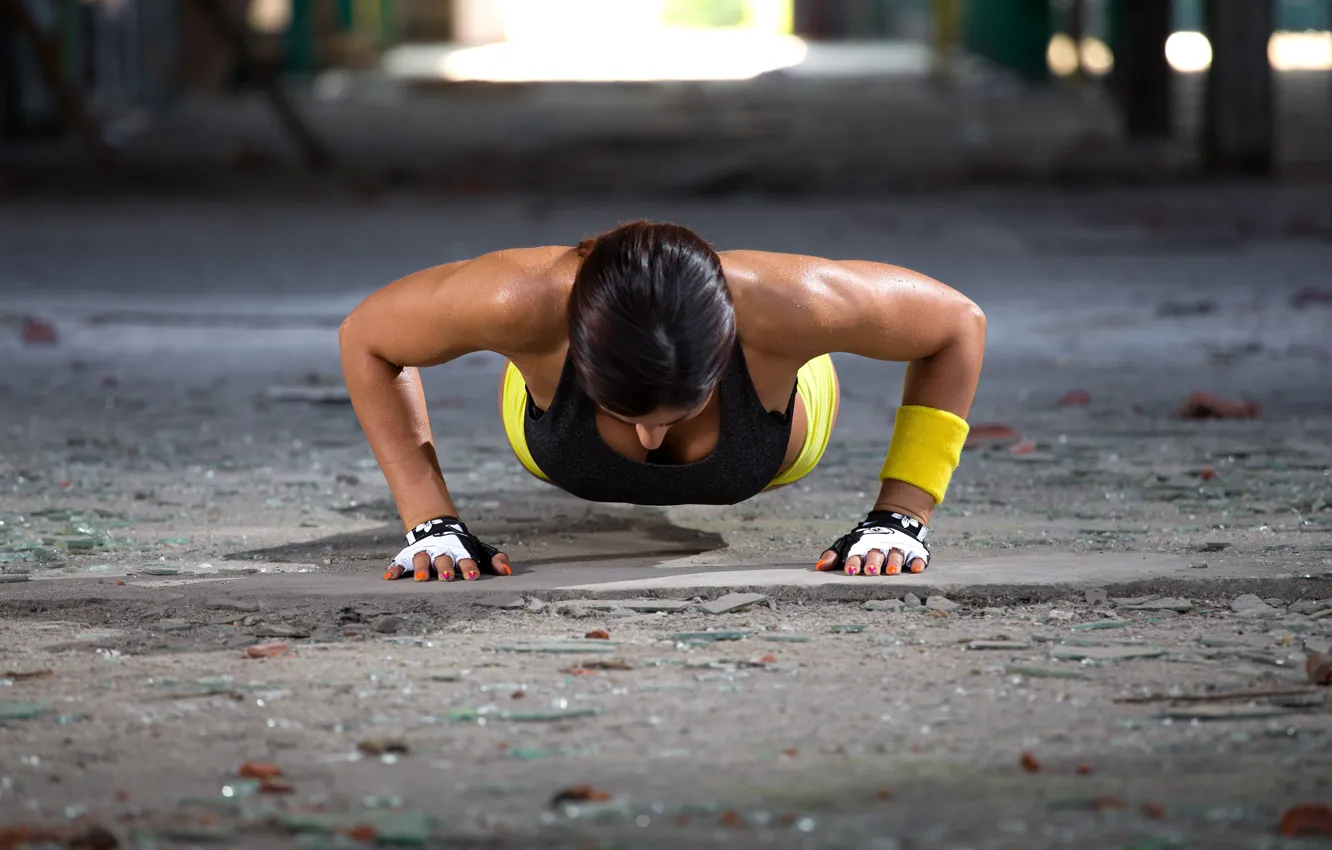 Photo wallpaper woman, workout, fitness, push-ups