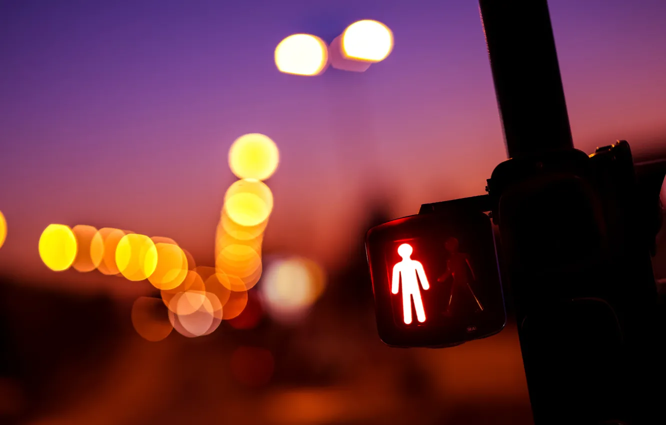 Photo wallpaper macro, yellow, red, lights, traffic light, bokeh