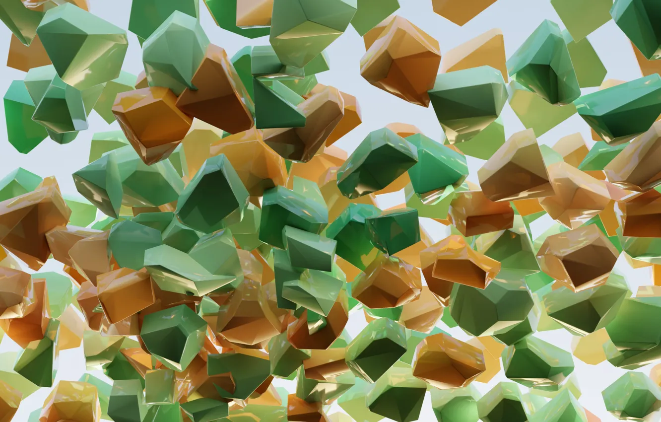Photo wallpaper orange, fragments, green, Shine, abstraction 3D