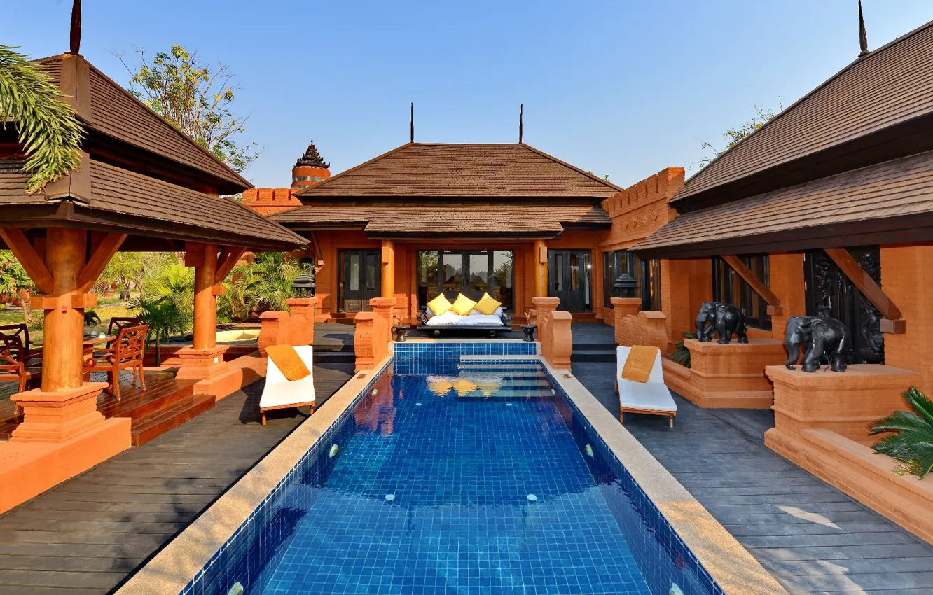 Photo wallpaper Villa, pool, architecture, resort, Myanmar, Bagan, Bagan, Mandalay Region