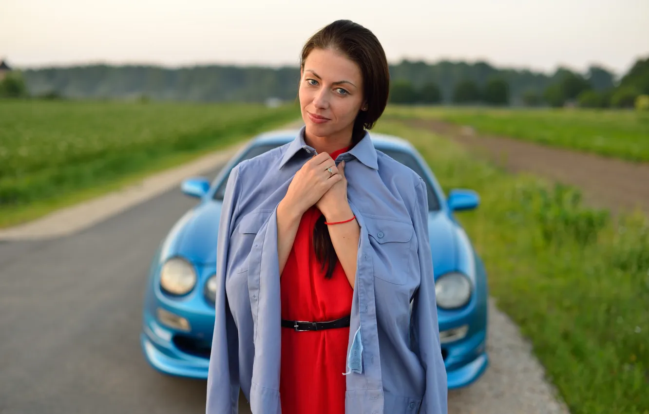 Photo wallpaper look, girl, face, background, hair