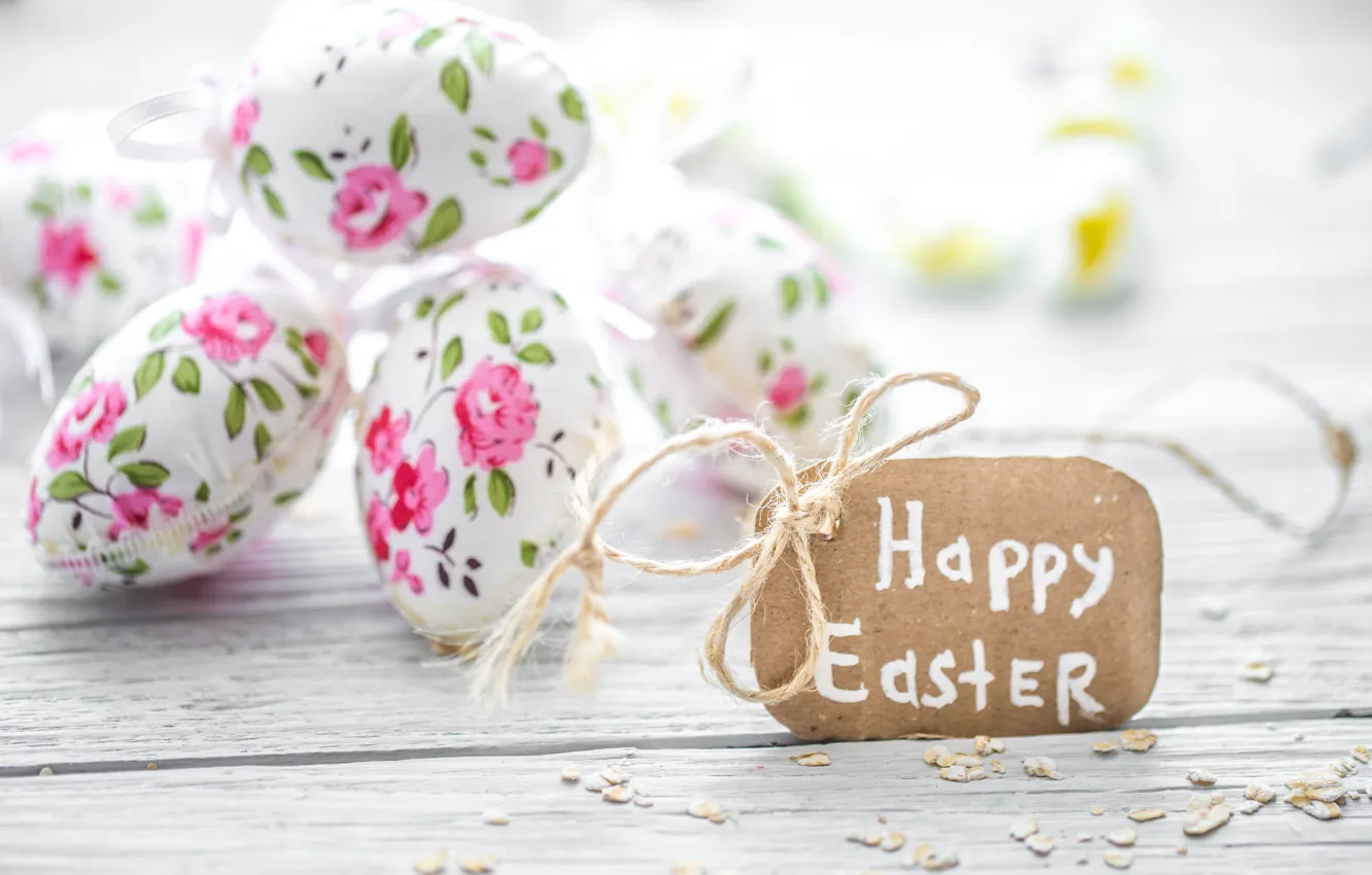 Photo wallpaper flowers, Easter, flowers, spring, Easter, eggs, decoration, Happy