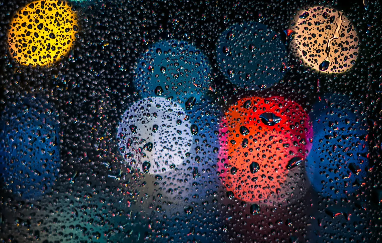 Photo wallpaper glass, lights, rain
