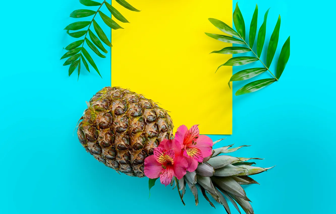 Photo wallpaper leaves, flowers, background, coconut, pineapple