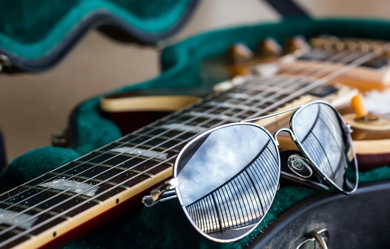 Photo wallpaper music, Guitar, music, glasses, pilot, electric guitar, Guitar, rock-n-roll