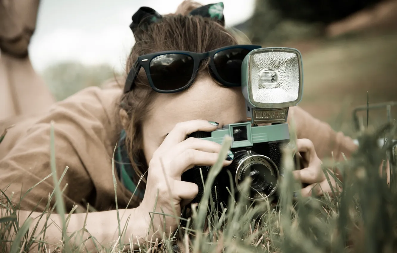 Photo wallpaper greens, grass, girl, nature, background, mood, Wallpaper, camera
