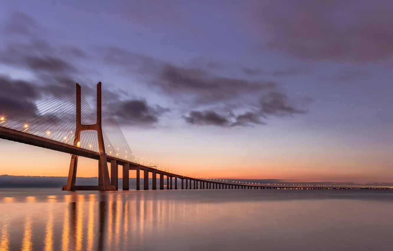 Photo wallpaper river, photography, landscape, bridge, sunrise
