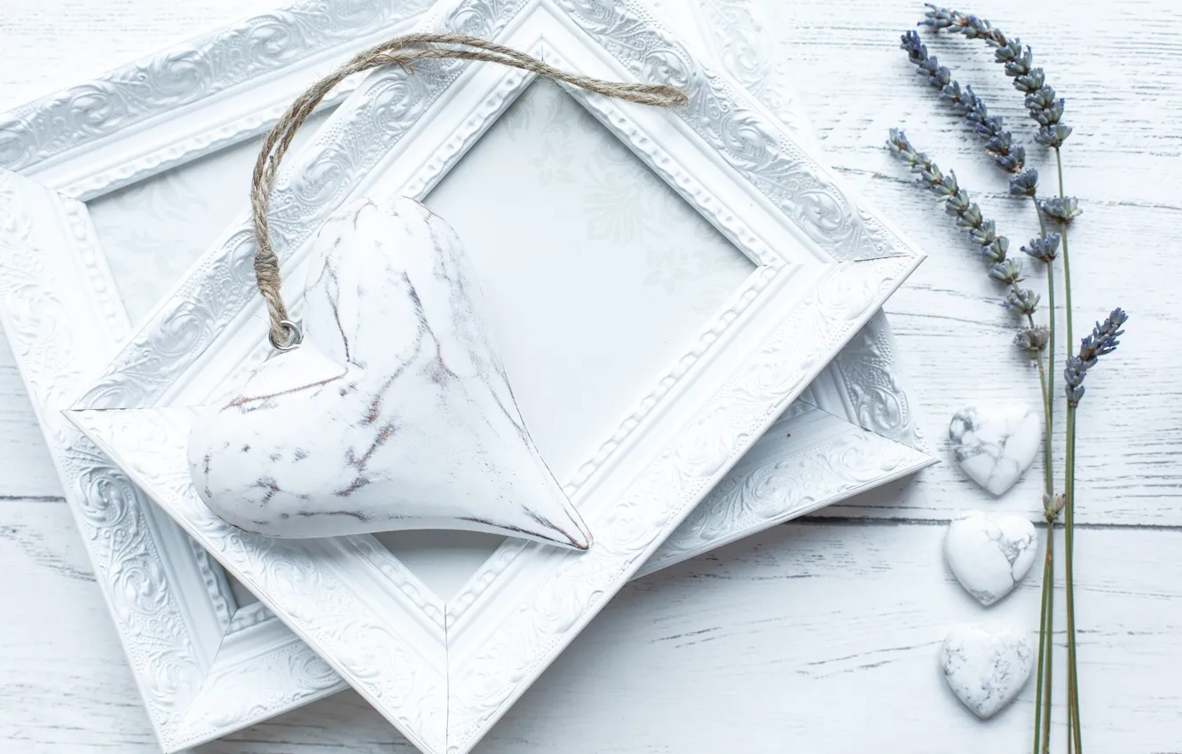 Photo wallpaper white, heart, frame, lavender