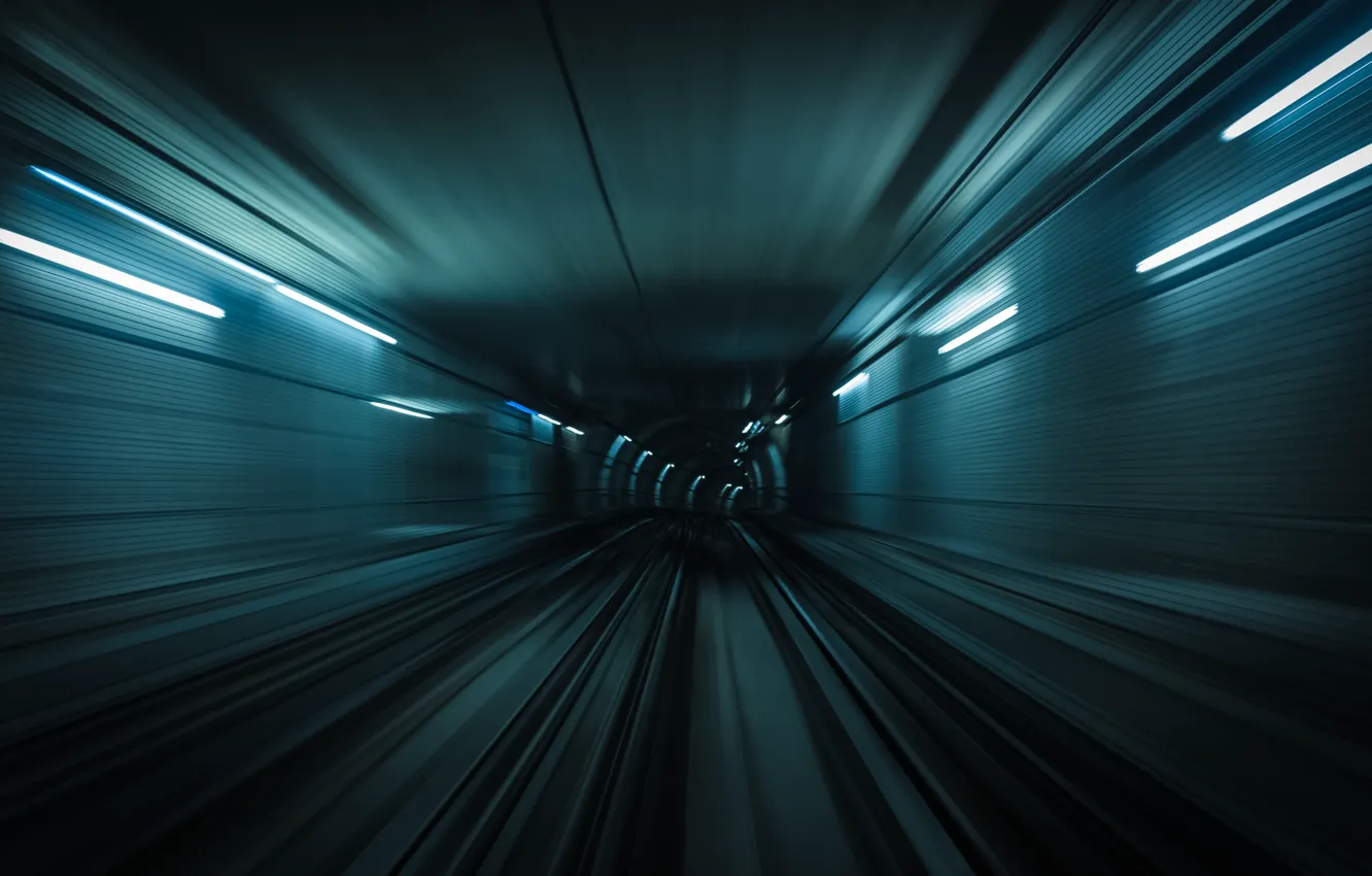 Photo wallpaper movement, metro, rails, train, speed, blur, the tunnel, underground