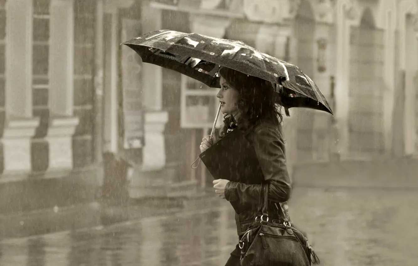 Photo wallpaper rain, dress, beautiful, mood, lovely, urban girl