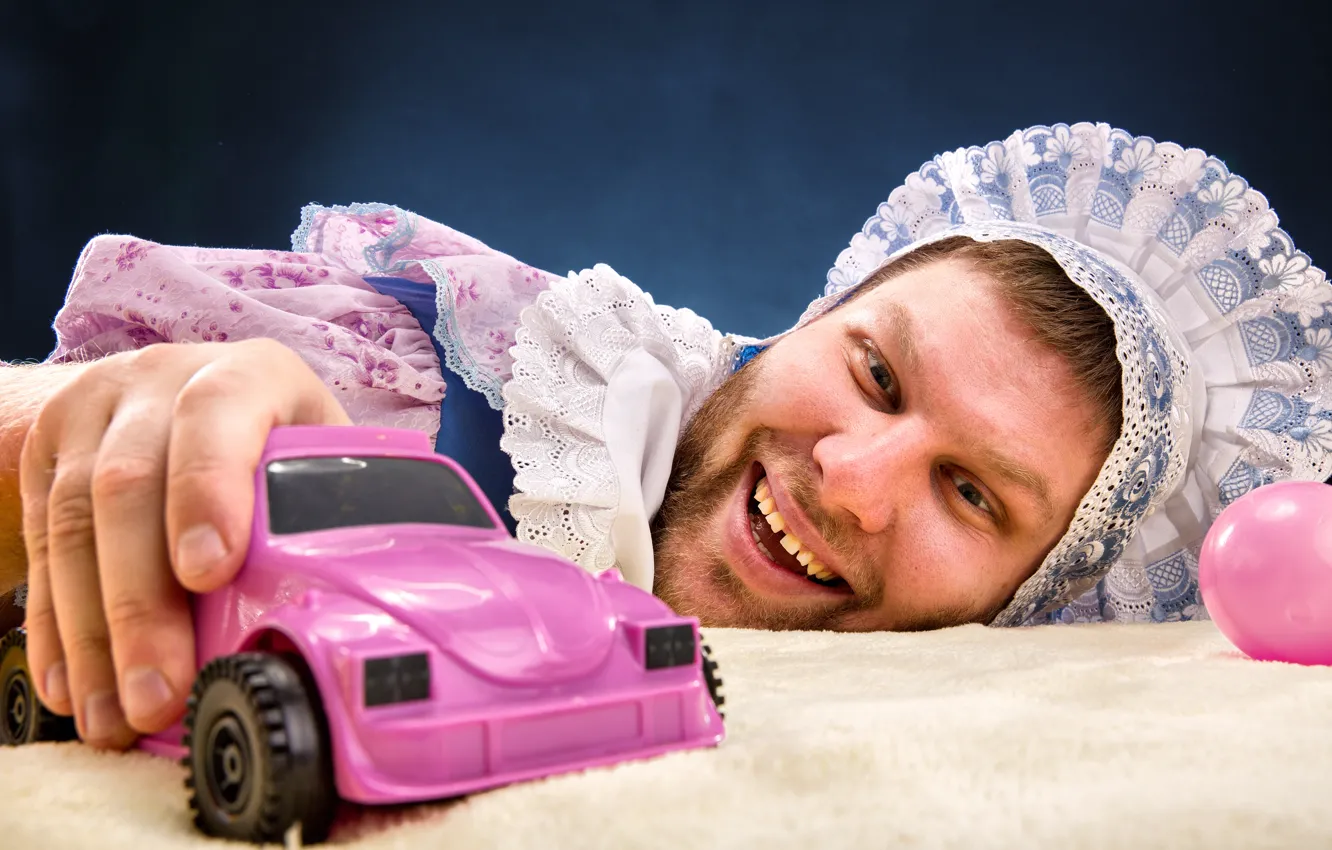 Photo wallpaper joy, machine, cap, adult baby