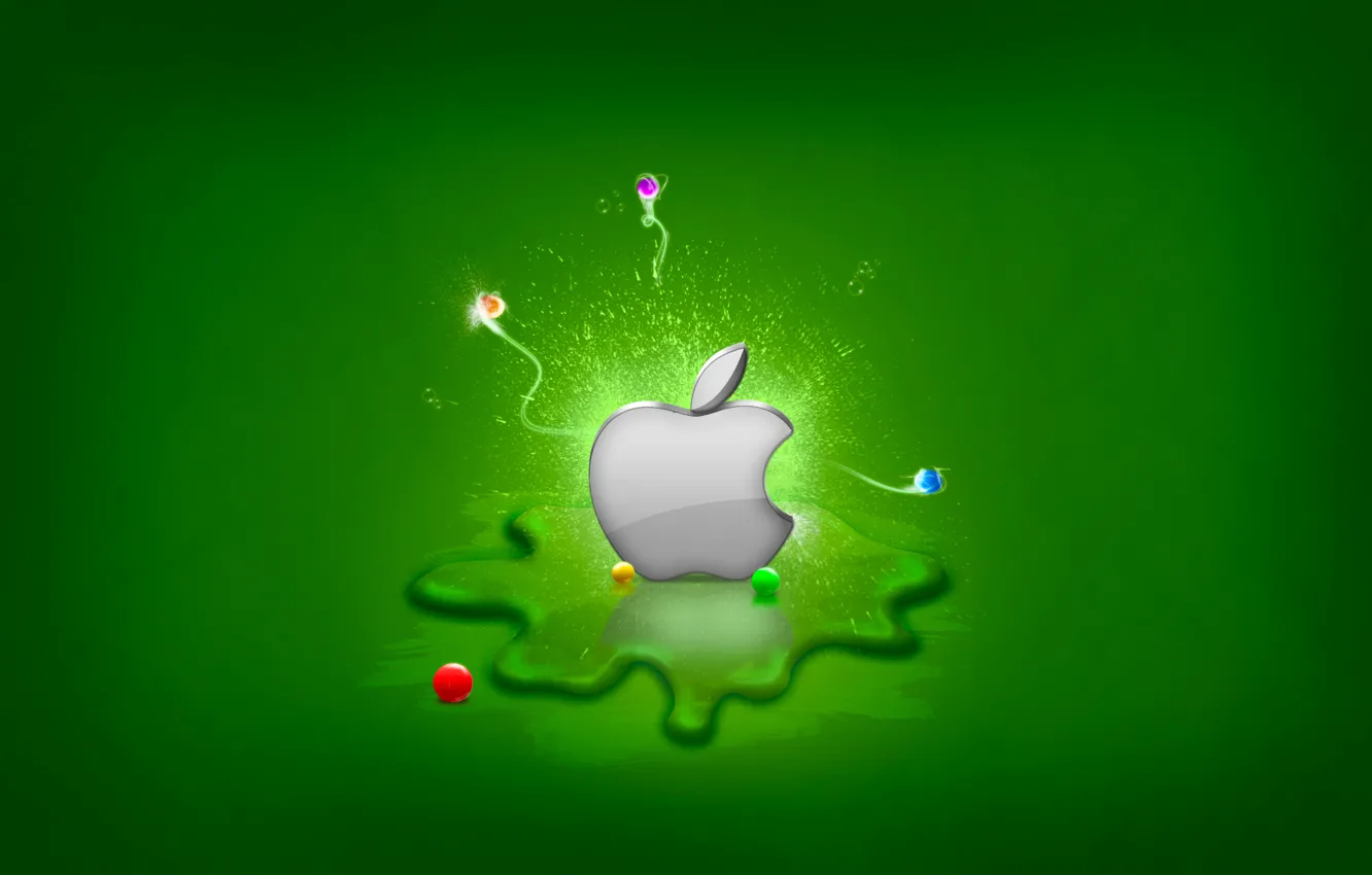 Photo wallpaper greens, apple, splash