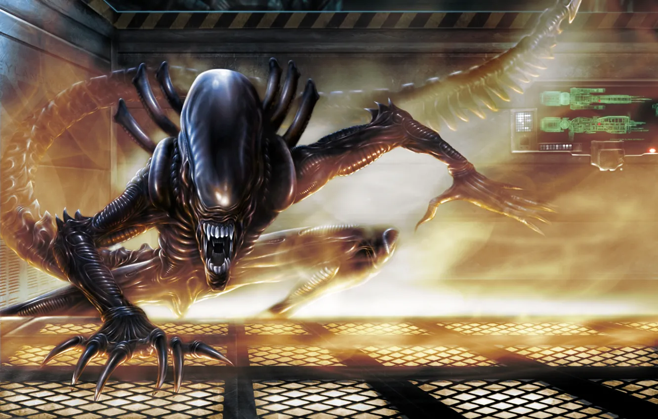 Photo wallpaper monster, station, grille, art, alien, warrior, sgrum