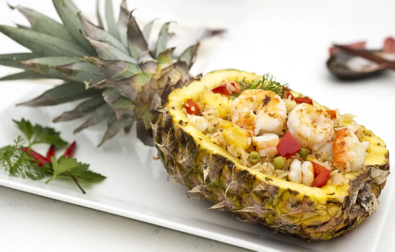 Photo wallpaper pineapple, salad, shrimp