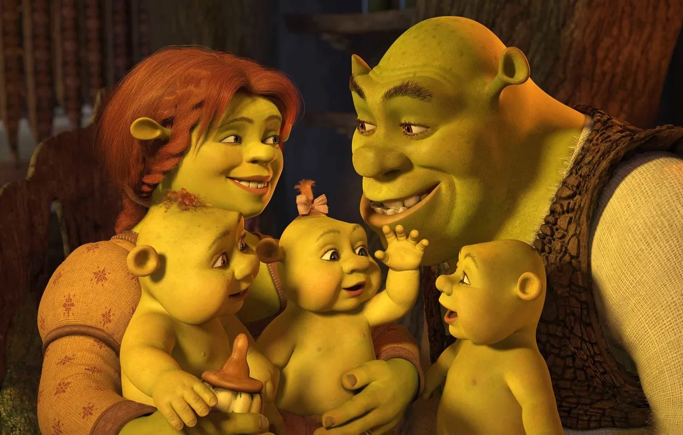 Photo wallpaper cartoon, family, Shrek, Fiona