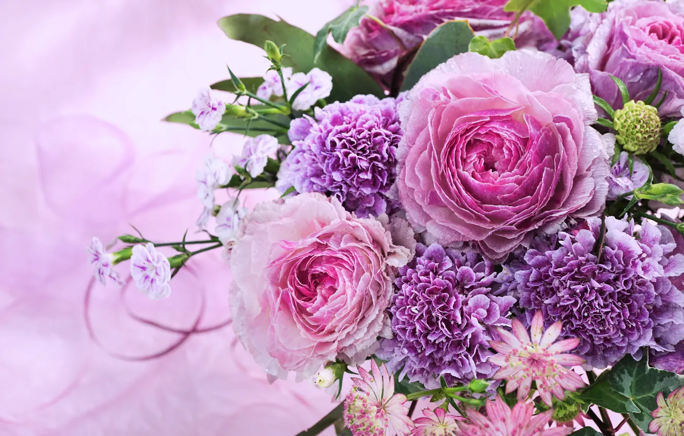 Photo wallpaper roses, bouquet, chrysanthemum