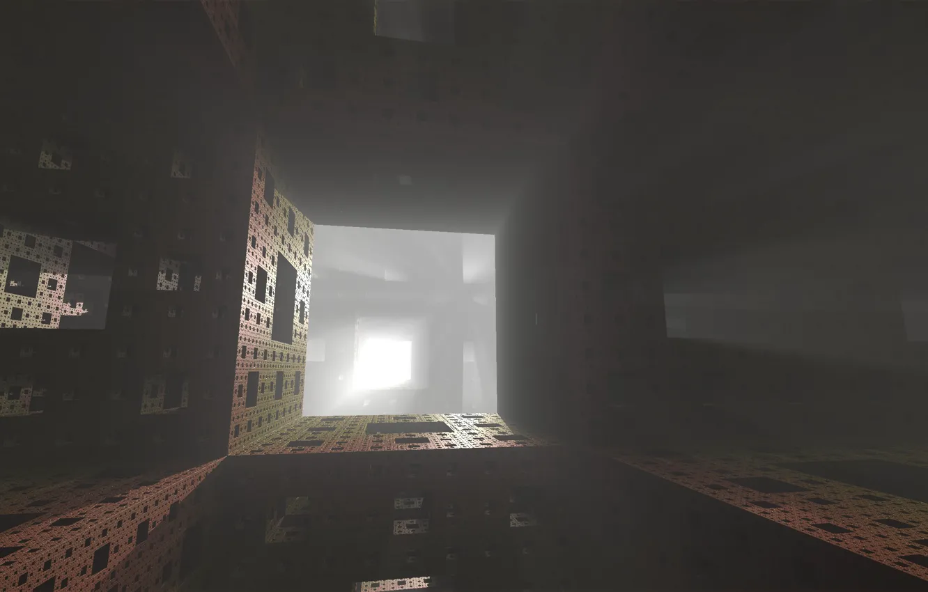 Photo wallpaper rays, light, fog, fractal, the Menger sponge