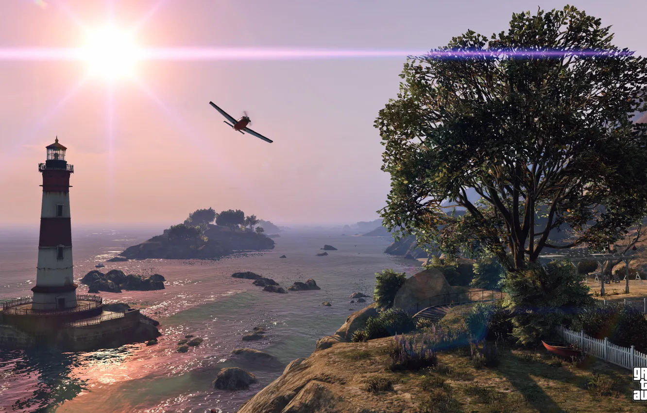 Photo wallpaper sea, landscape, tree, Grand Theft Auto V, gta 5, grief