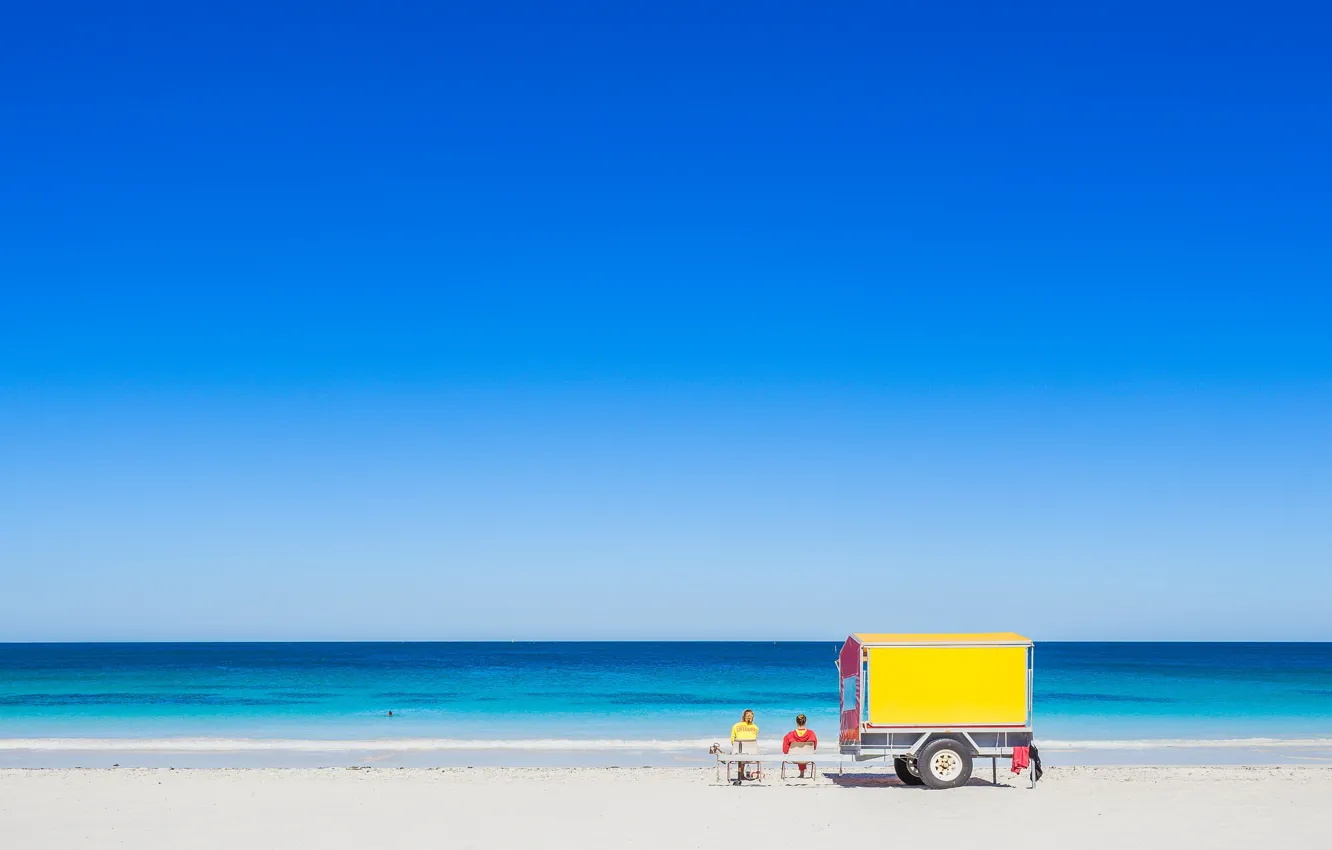 Photo wallpaper summer, beach, blue, sunny, lifeguard