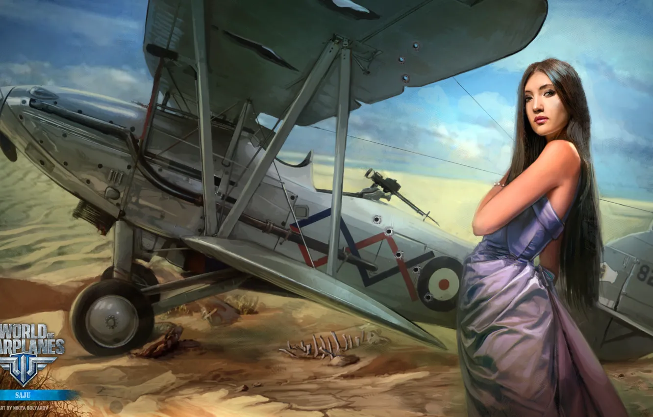 Photo wallpaper girl, the plane, desert, girl, aviation, air, MMO, Wargaming.net