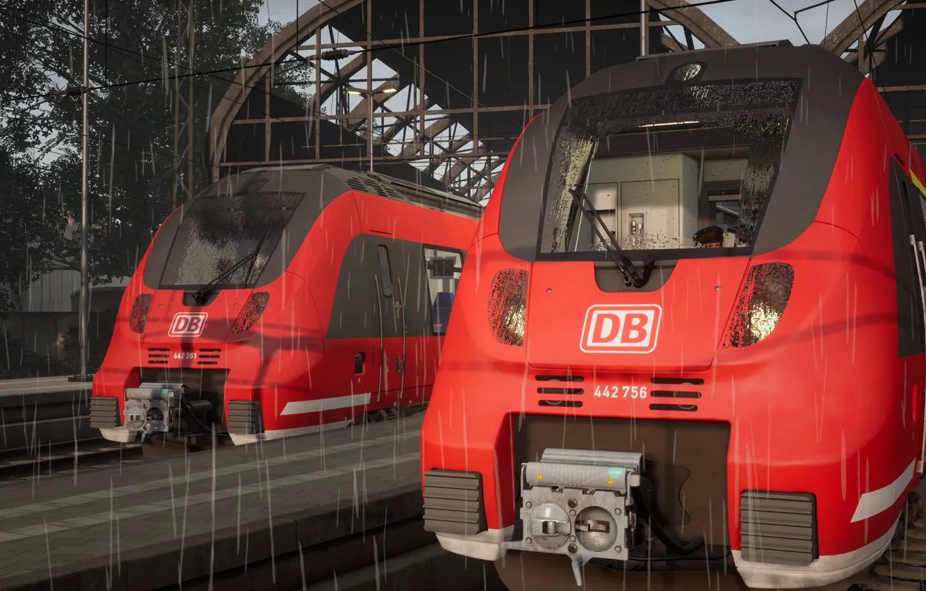 Photo wallpaper road, red, train, Germany, railroad, red, Germany, train