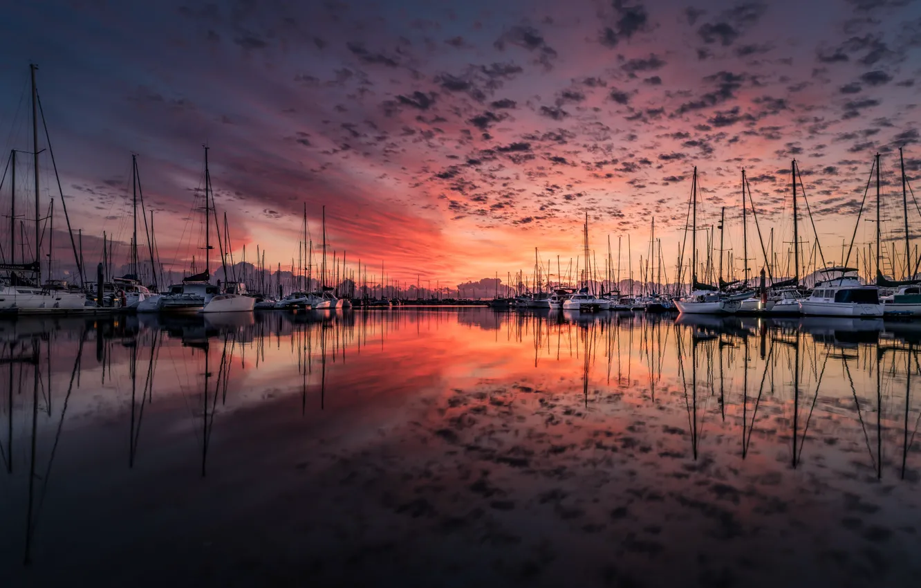 Photo wallpaper Marina, the evening, yacht