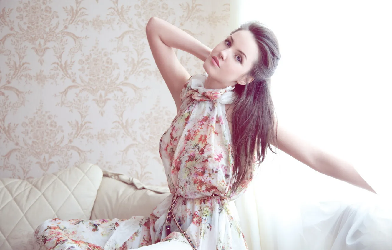 Photo wallpaper girl, sweetheart, model, dress, brunette, cute girl