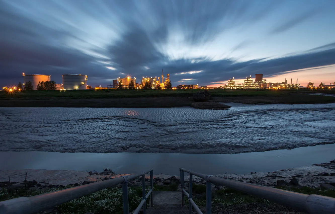 Photo wallpaper night, the city, river