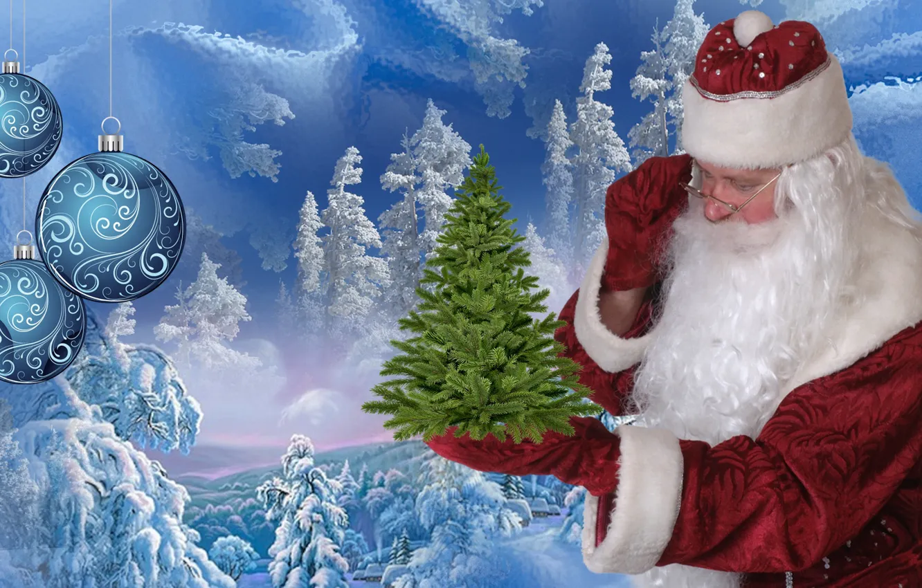 Photo wallpaper winter, snow, tree, new year, Santa Claus